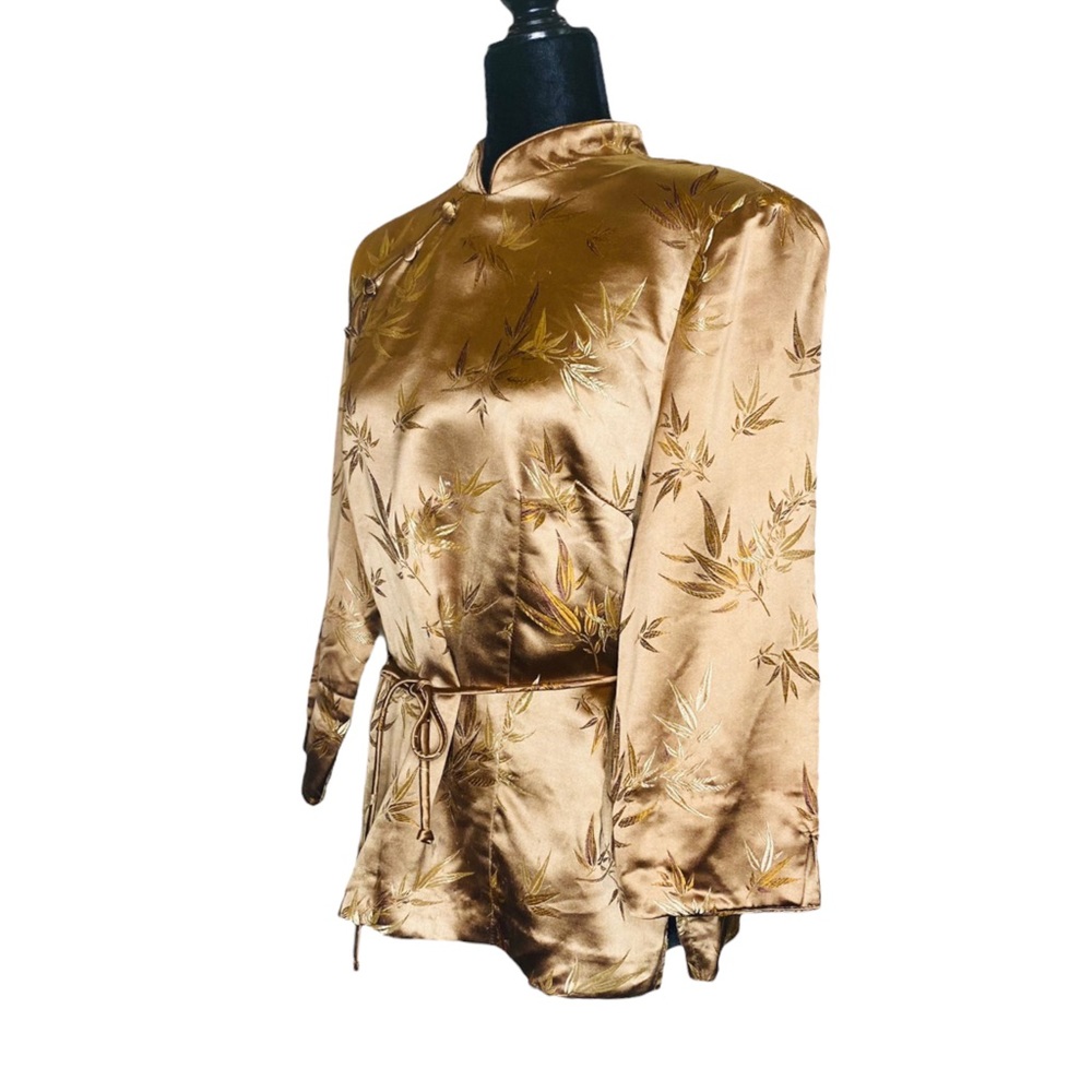 Jessica Howard Vintage 90s Robe Kimono Satin Top Jacket Faux Wrap Gold Sz Large - Picture 8 of 13